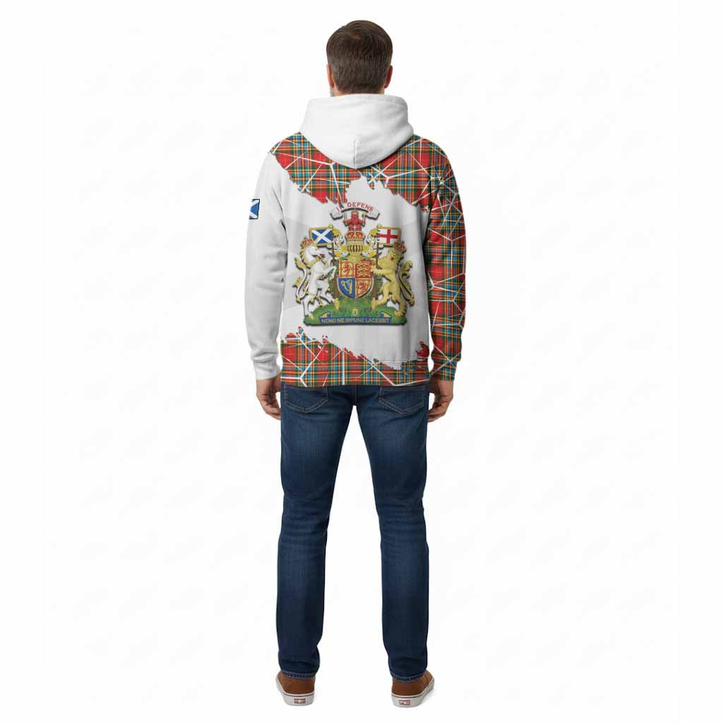 Chattan Tartan Cotton Hoodie with Family Crest and Lion Rampant Grunge Style