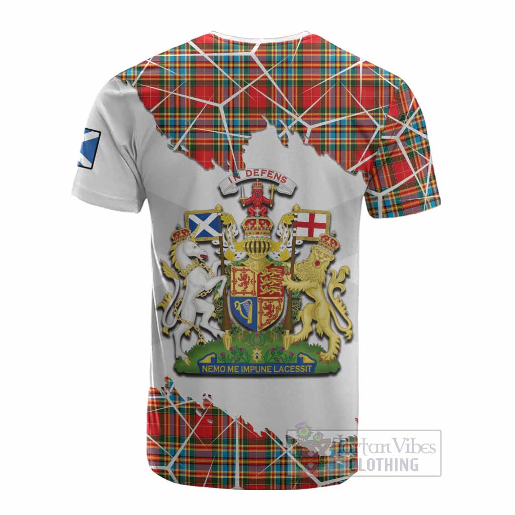 Chattan Tartan Cotton T-shirt with Family Crest and Lion Rampant Grunge Style