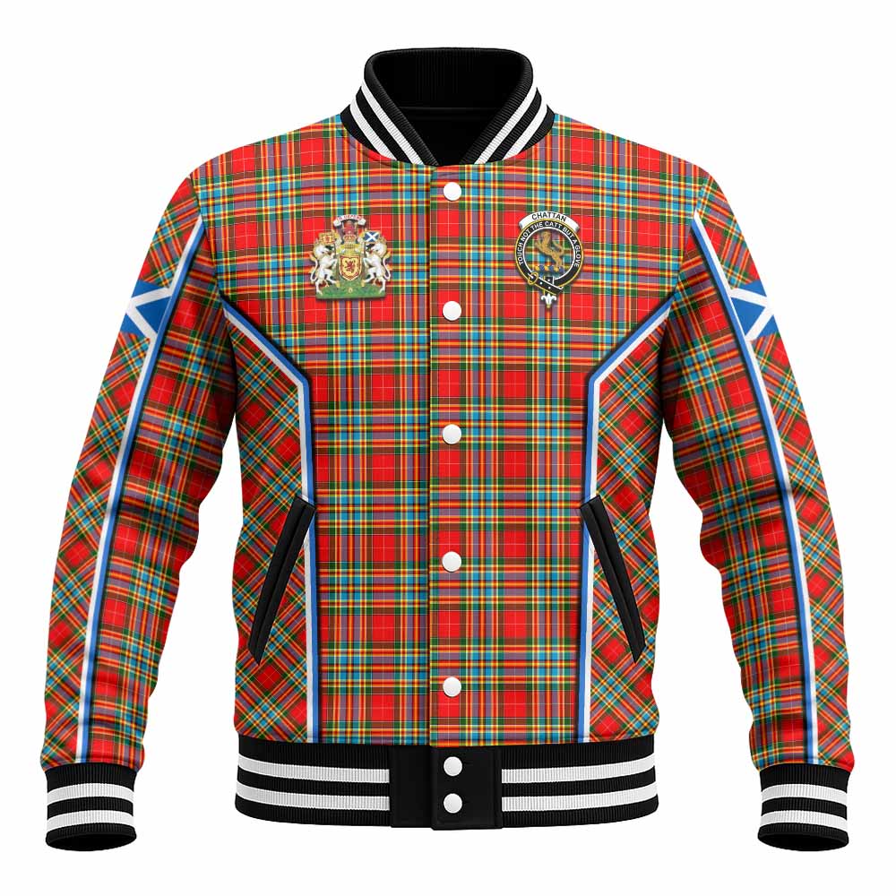 Chattan Tartan Crest Baseball Jacket Scotland Coat of Arm Flag Style - Tartan Vibes Clothing