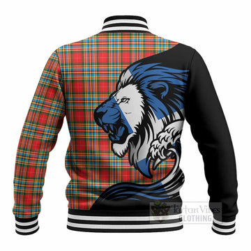 Chattan Tartan Crest Baseball Jacket Scottish Golden Lions Wave Flow