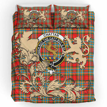 Chattan Tartan Crest Bedding Set with Scottish Iconic Symbols 
