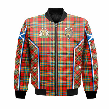 Chattan Tartan Crest Bomber Jacket Scotland Coat of Arm Flag Style
