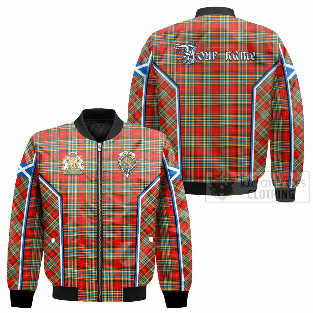 Chattan Tartan Crest Bomber Jacket Scotland Coat of Arm Flag Style - Tartan Vibes Clothing