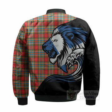 Chattan Tartan Crest Bomber Jacket Scottish Golden Lions Wave Flow