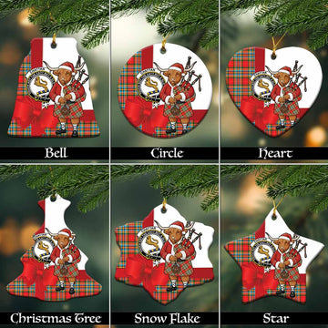 Chattan Tartan Crest Christmas Ceramic Ornament Highland Cow Bagpipes Coquette Bow Style