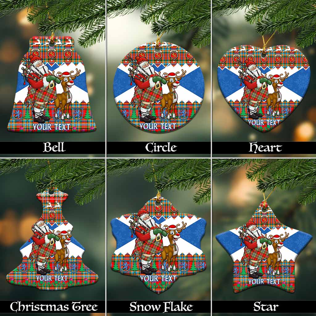 Chattan Tartan Crest Christmas Ceramic Ornament Scotland Santa With Bagpipes Cute Reindeer