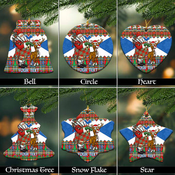 Chattan Tartan Crest Christmas Ceramic Ornament Scotland Santa With Bagpipes Cute Reindeer