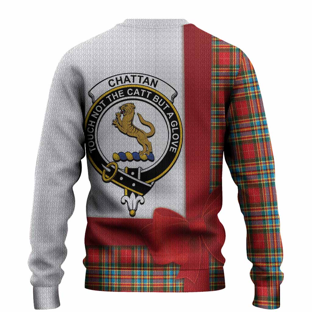 Chattan Tartan Crest Christmas Christmas Ugly Sweater Highland Cow Bagpipes Coquette Bow Style