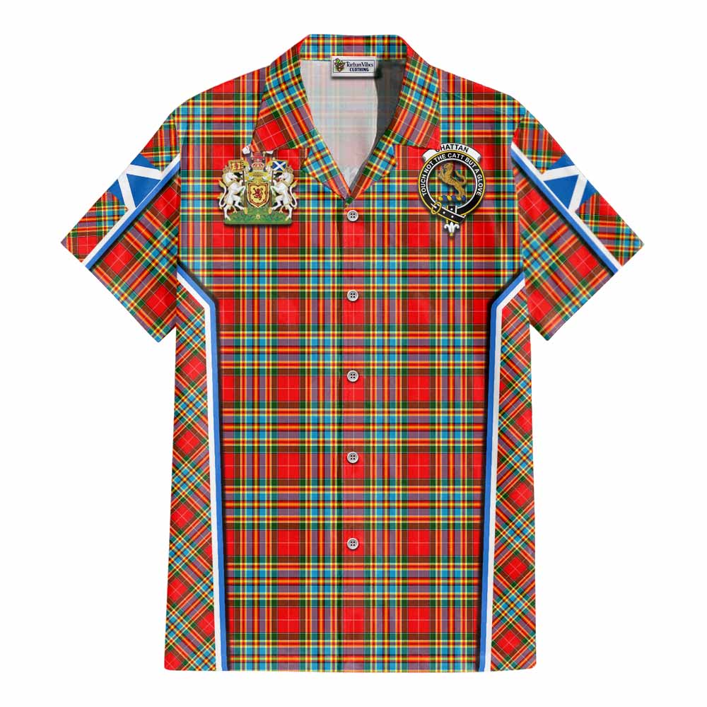 Chattan Tartan Crest Cotton Hawaiian Shirt Scotland Coat of Arm Flag Style - Tartan Vibes Clothing