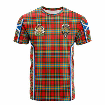 Chattan Tartan Crest Cotton T-shirt Scotland Coat of Arm Flag Style