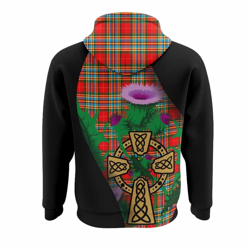 Chattan Tartan Crest Hoodie Celtic Cross Thistle Flowers