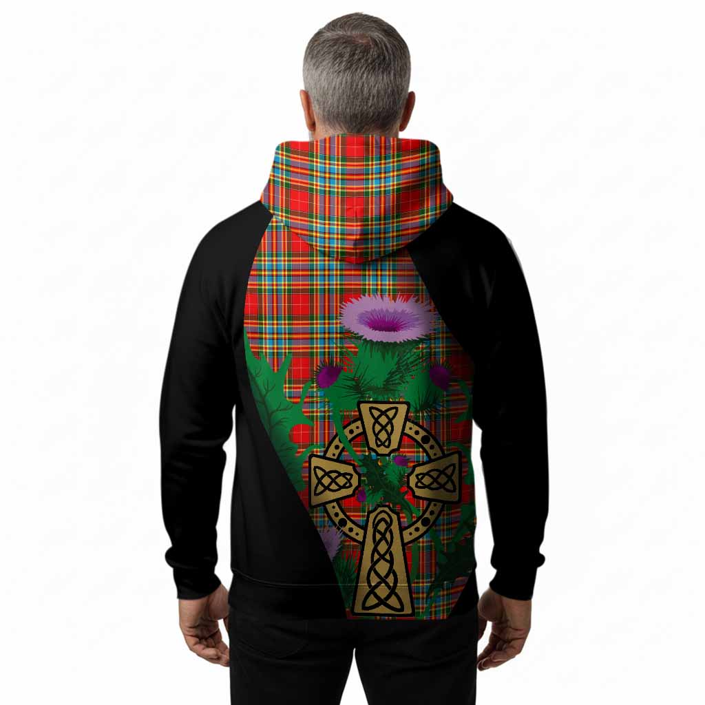 Chattan Tartan Crest Hoodie Celtic Cross Thistle Flowers