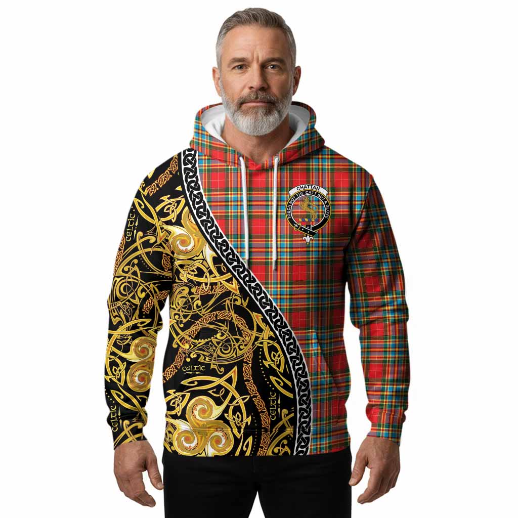 Chattan Tartan Crest Hoodie Celtic Knot and Triple Trickle Spiral Symbols