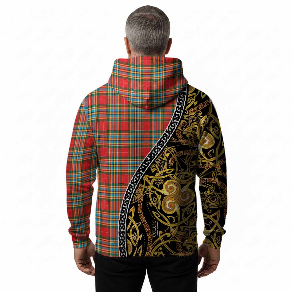 Chattan Tartan Crest Hoodie Celtic Knot and Triple Trickle Spiral Symbols
