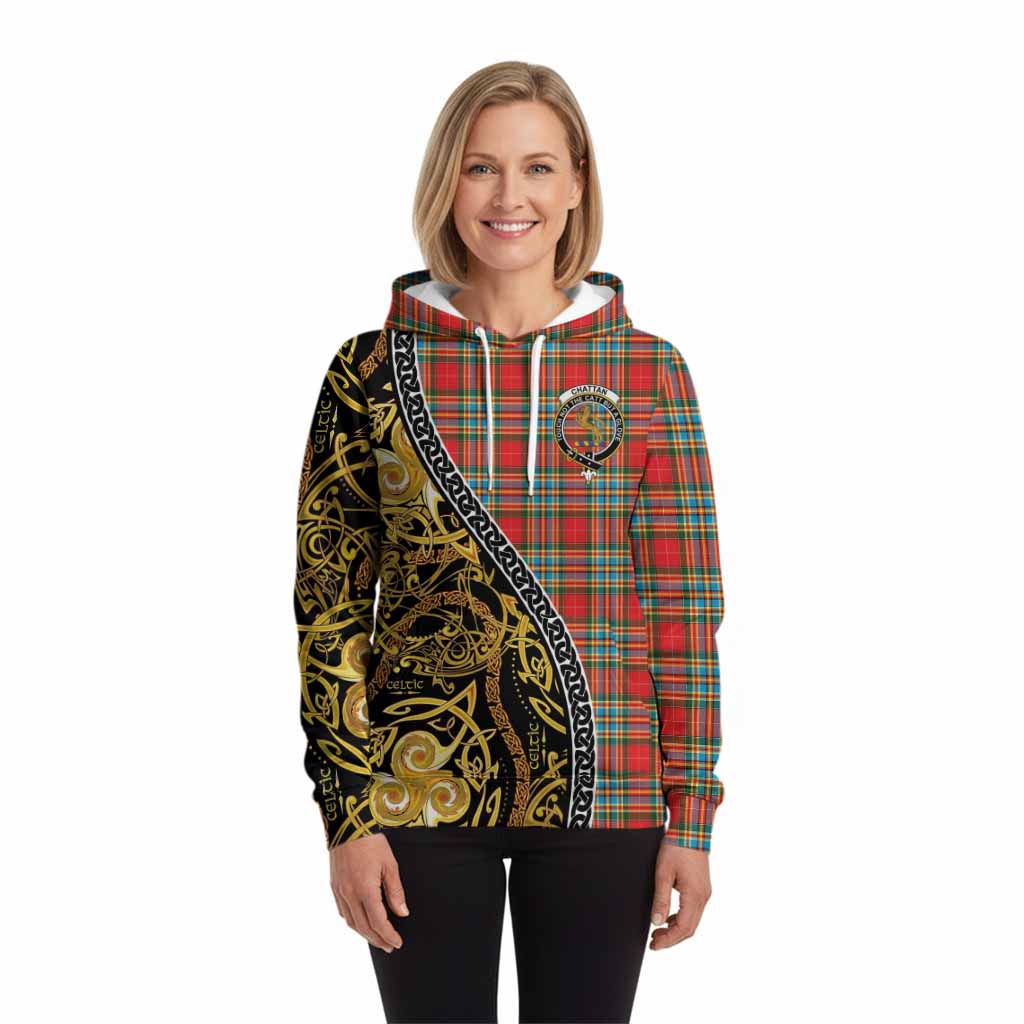 Chattan Tartan Crest Hoodie Celtic Knot and Triple Trickle Spiral Symbols