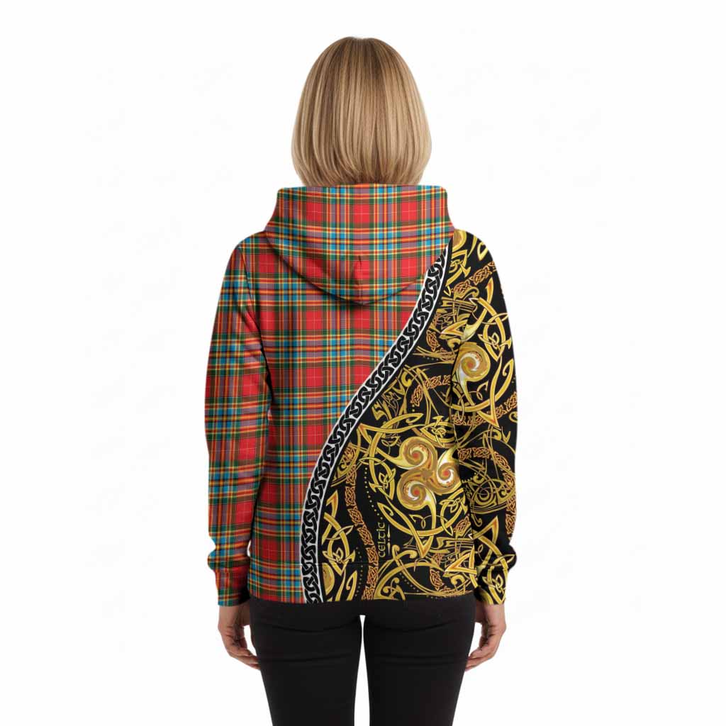 Chattan Tartan Crest Hoodie Celtic Knot and Triple Trickle Spiral Symbols