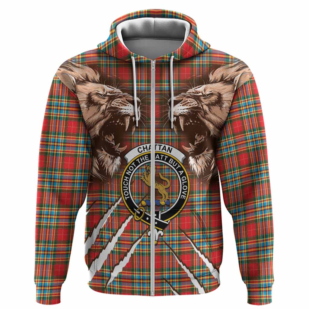 Chattan Tartan Crest Hoodie Ferocious Lion Style