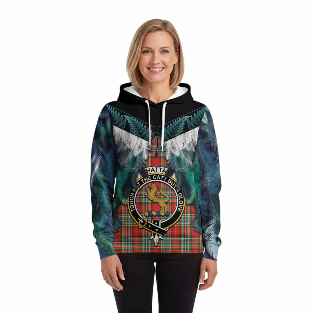 Chattan Tartan Crest Hoodie New Zealand Maori Korowai Cloak