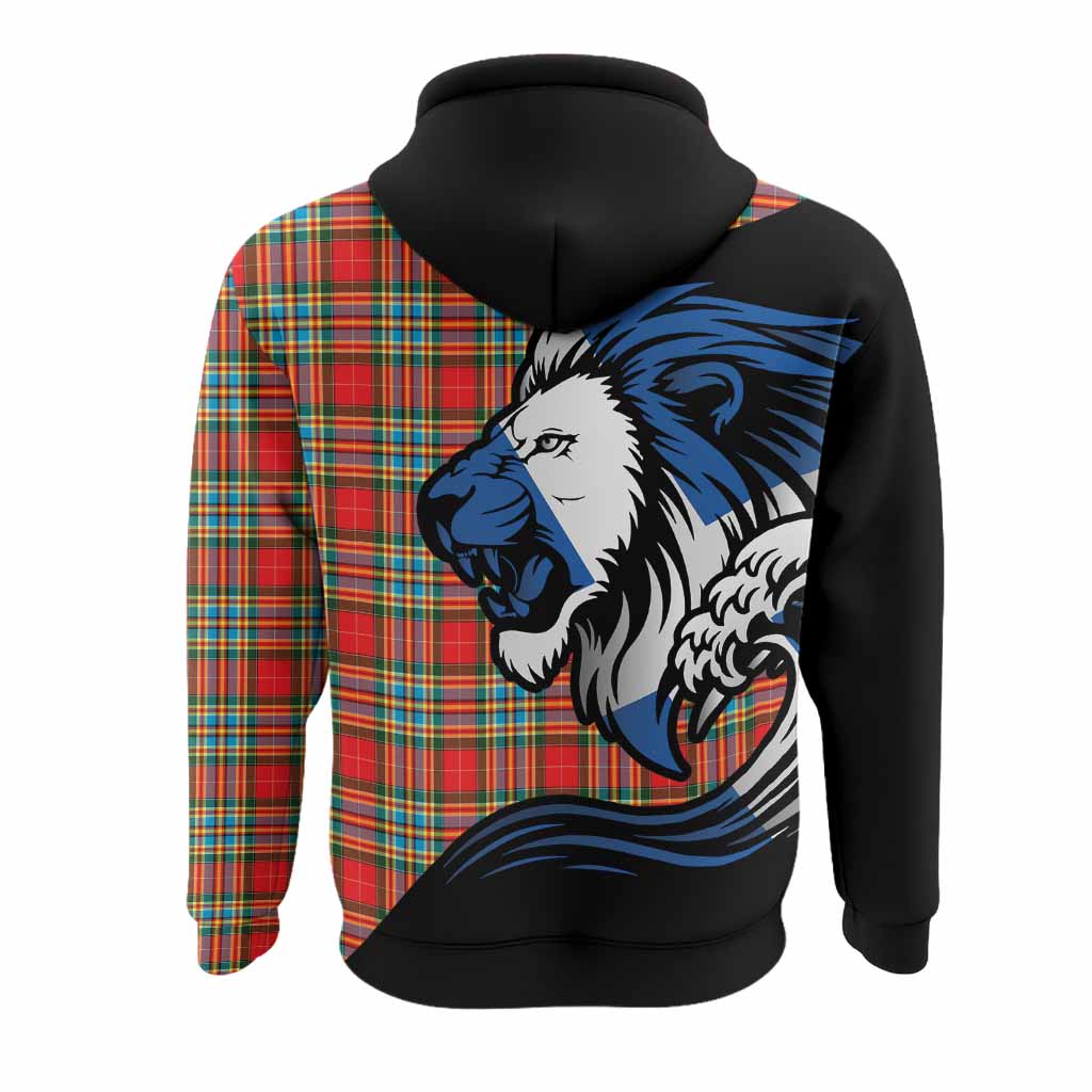 Chattan Tartan Crest Hoodie Scottish Golden Lions Wave Flow