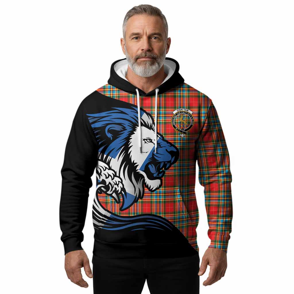 Chattan Tartan Crest Hoodie Scottish Golden Lions Wave Flow