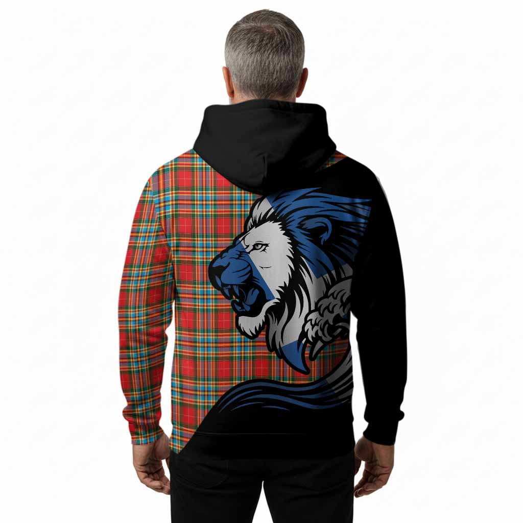 Chattan Tartan Crest Hoodie Scottish Golden Lions Wave Flow