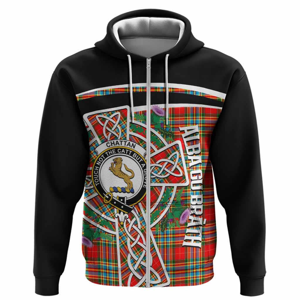 Chattan Tartan Crest Hoodie Scottish Thistle Celtic Cross Alba Gu Brath