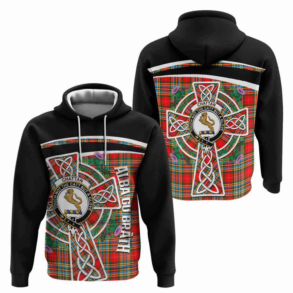 Chattan Tartan Crest Hoodie Scottish Thistle Celtic Cross Alba Gu Brath