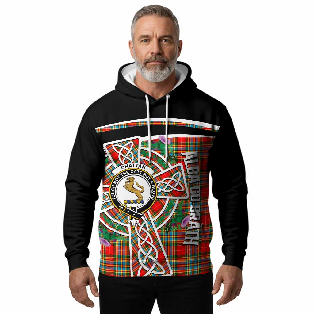 Chattan Tartan Crest Hoodie Scottish Thistle Celtic Cross Alba Gu Brath