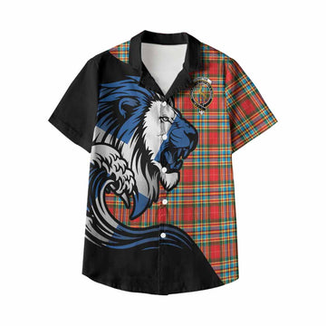 Chattan Tartan Crest Kid Hawaiian Shirt Scottish Golden Lions Wave Flow