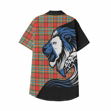 Chattan Tartan Crest Kid Hawaiian Shirt Scottish Golden Lions Wave Flow