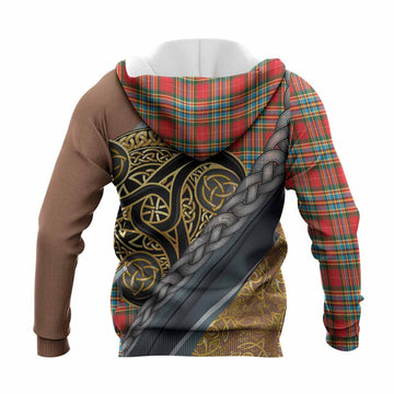 Chattan Tartan Crest Knitted Hoodie Scottish Triskele Celtic