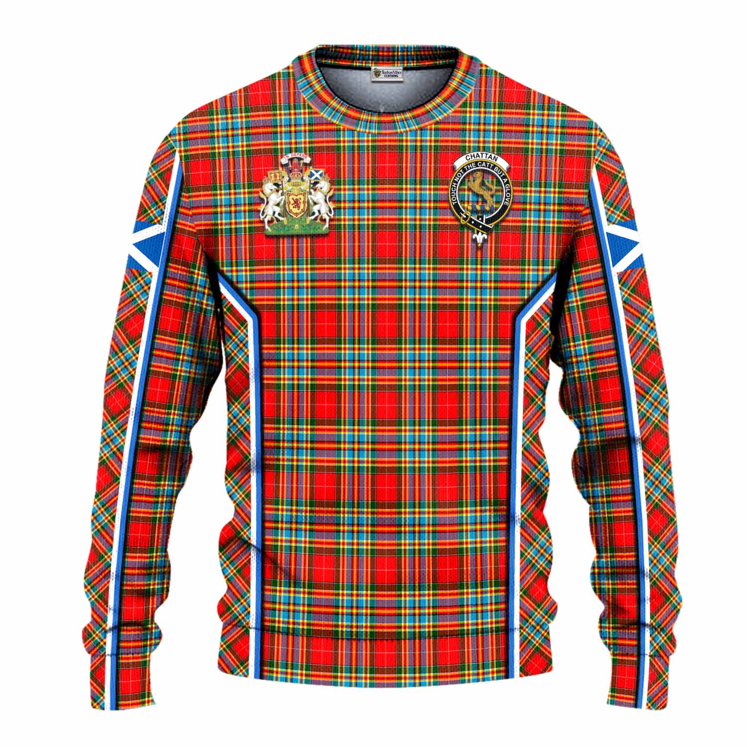 Chattan Tartan Crest Knitted Sweater Scotland Coat of Arm Flag Style - Tartan Vibes Clothing