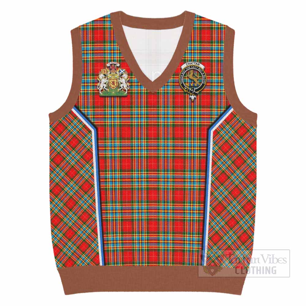 Chattan Tartan Crest Knitted V-Neck Vest Scotland Coat of Arm Flag Style - Tartan Vibes Clothing