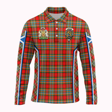 Chattan Tartan Crest Long Sleeve Polo Shirt Scotland Coat of Arm Flag Style