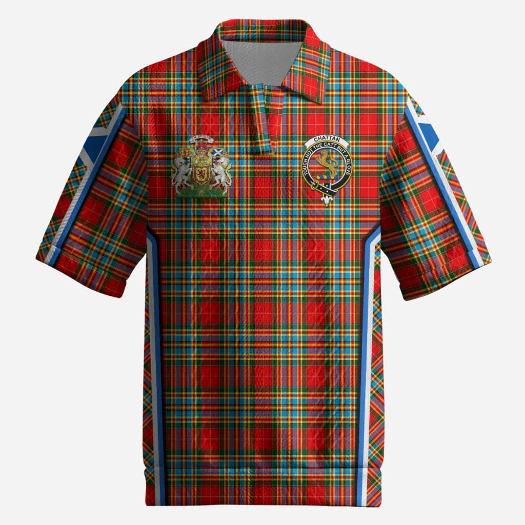 Chattan Tartan Crest Men’s Polo Sweater Top Scotland Coat of Arm Flag Style
