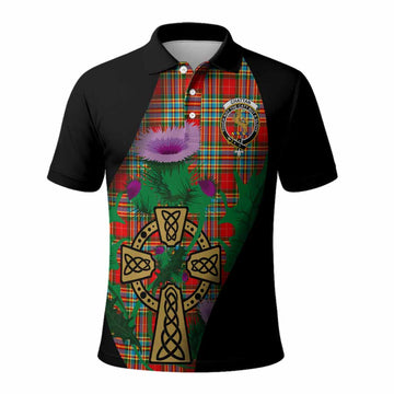 Chattan Tartan Crest Polo Shirt Celtic Cross Thistle Flowers