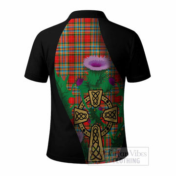 Chattan Tartan Crest Polo Shirt Celtic Cross Thistle Flowers