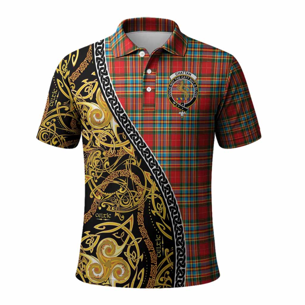 Chattan Tartan Crest Polo Shirt Celtic Knot and Triple Trickle Spiral Symbols