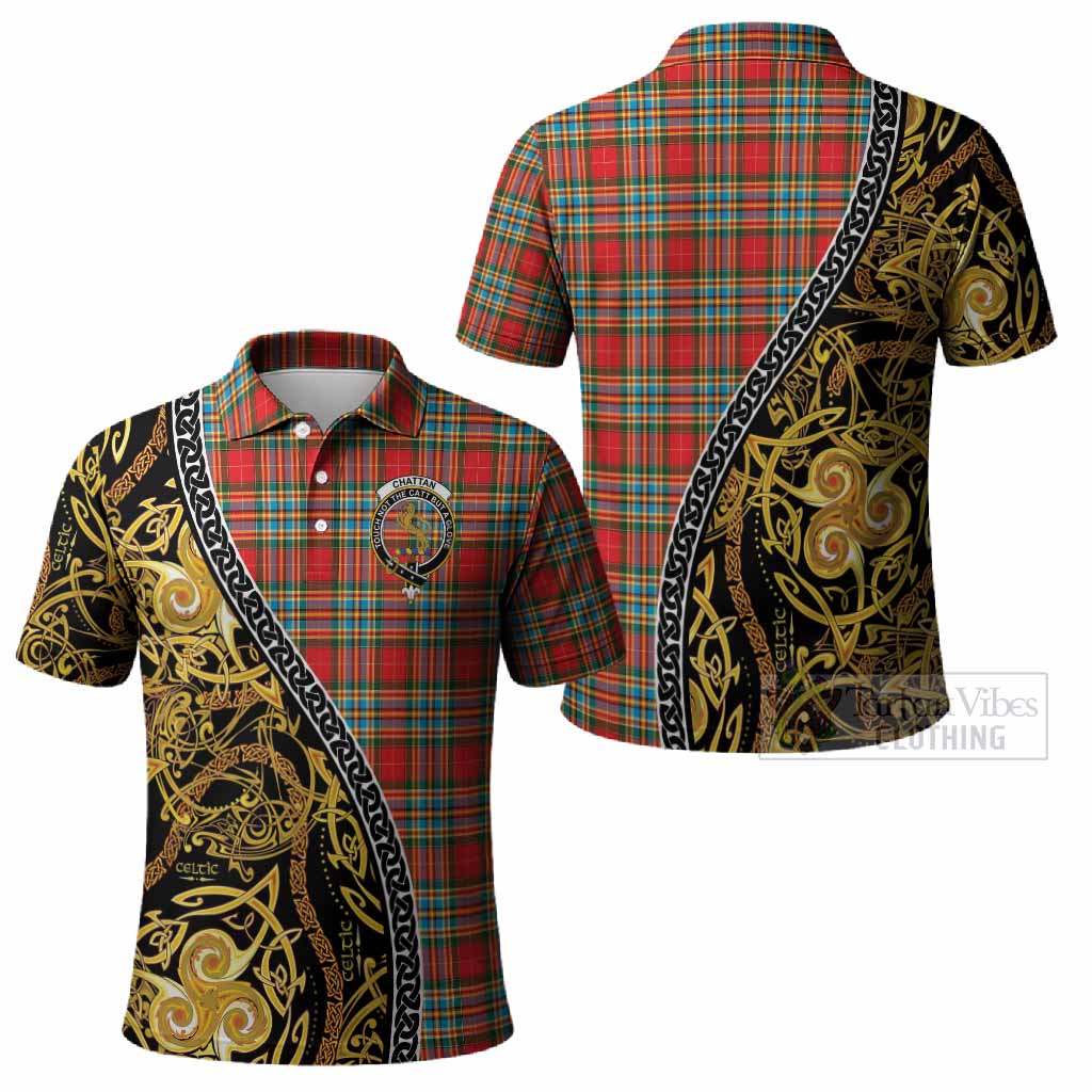 Chattan Tartan Crest Polo Shirt Celtic Knot and Triple Trickle Spiral Symbols