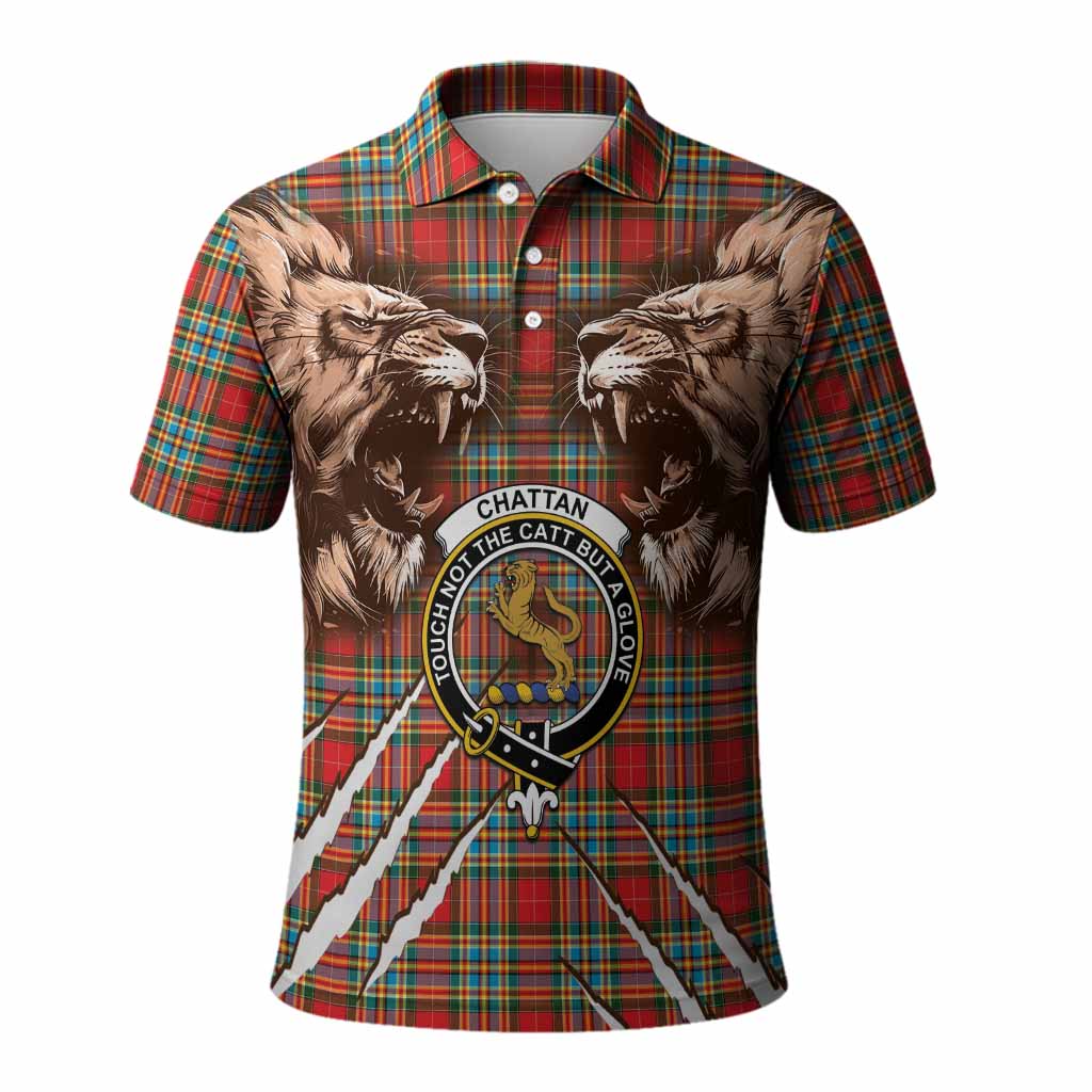 Chattan Tartan Crest Polo Shirt Ferocious Lion Style