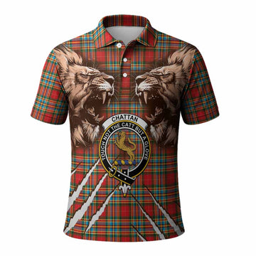 Chattan Tartan Crest Polo Shirt Ferocious Lion Style