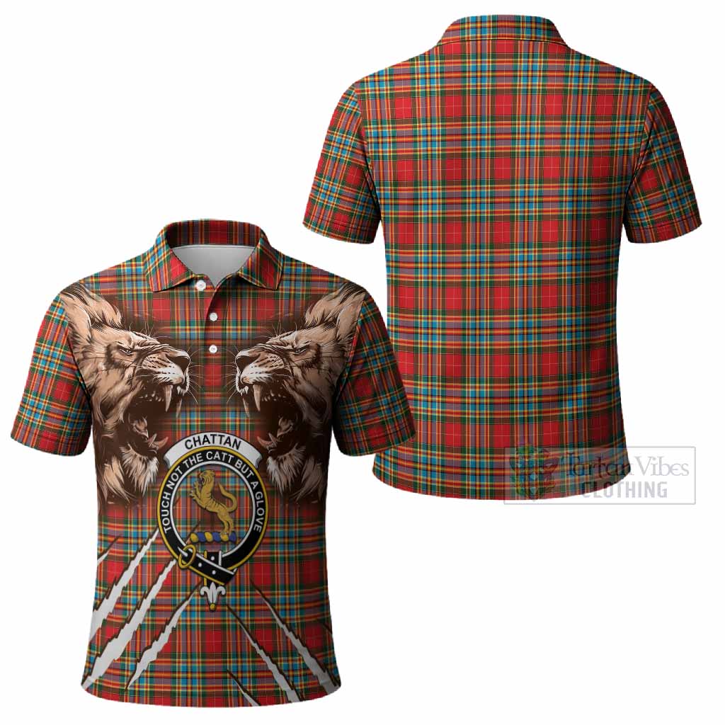 Chattan Tartan Crest Polo Shirt Ferocious Lion Style