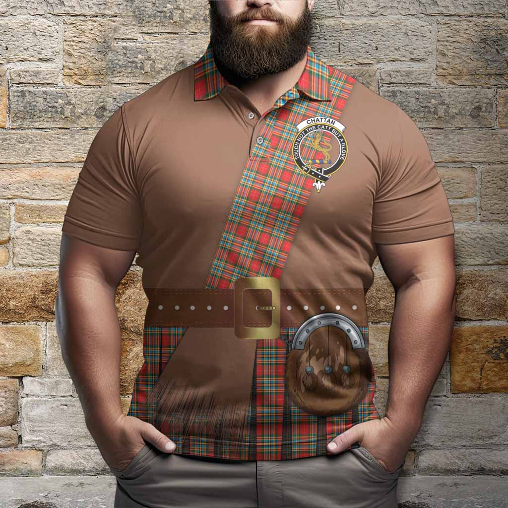 Chattan Tartan Crest Polo Shirt Kilt Costume Style