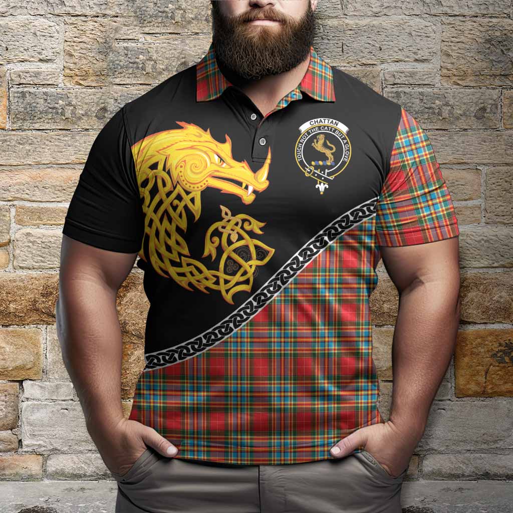 Chattan Tartan Crest Polo Shirt Legendary Dragon Knot Half Style