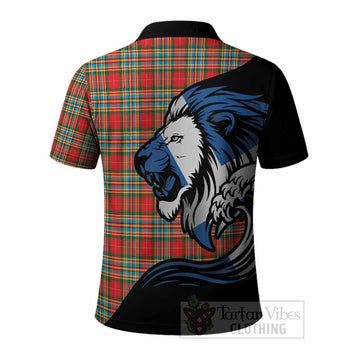 Chattan Tartan Crest Polo Shirt Scottish Golden Lions Wave Flow