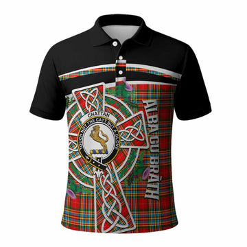 Chattan Tartan Crest Polo Shirt Scottish Thistle Celtic Cross Alba Gu Brath