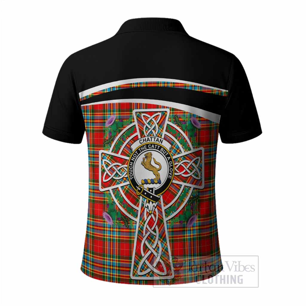 Chattan Tartan Crest Polo Shirt Scottish Thistle Celtic Cross Alba Gu Brath