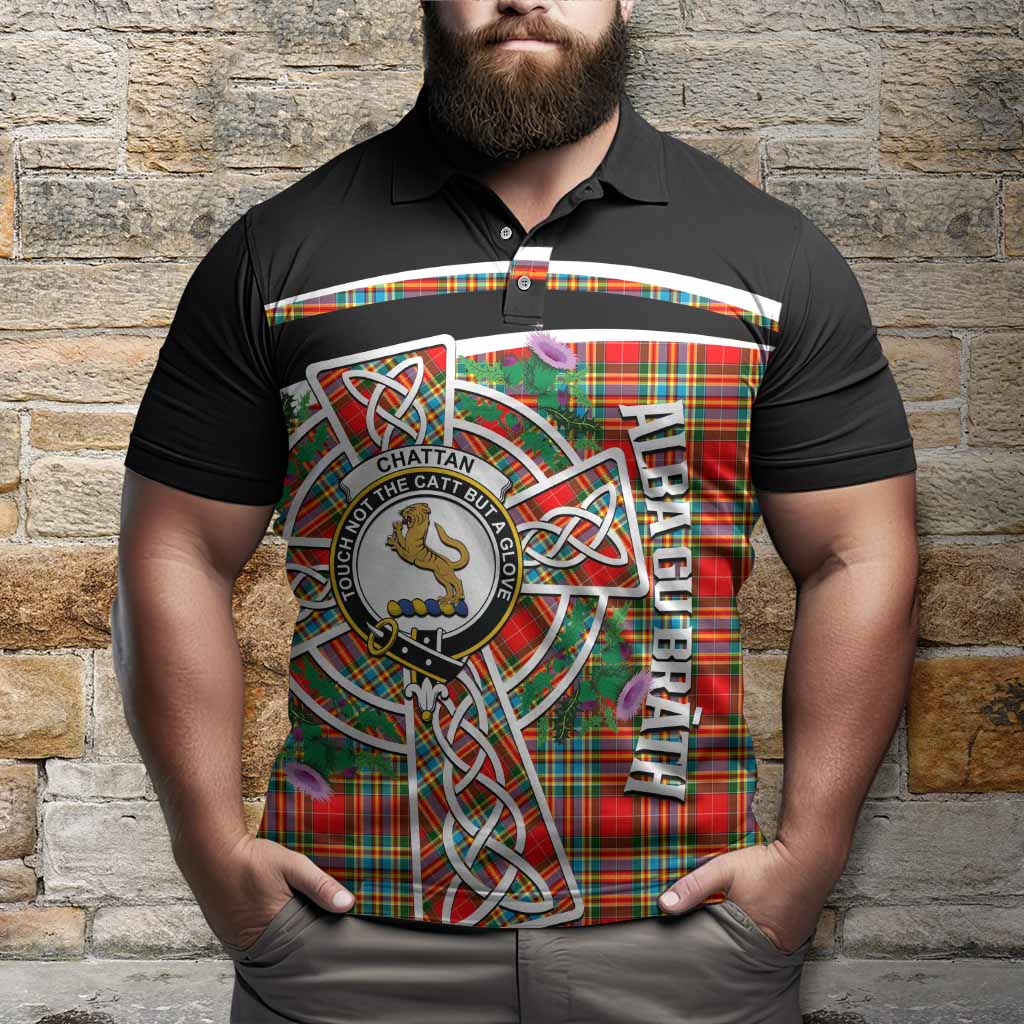 Chattan Tartan Crest Polo Shirt Scottish Thistle Celtic Cross Alba Gu Brath