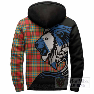 Chattan Tartan Crest Sherpa Hoodie Scottish Golden Lions Wave Flow