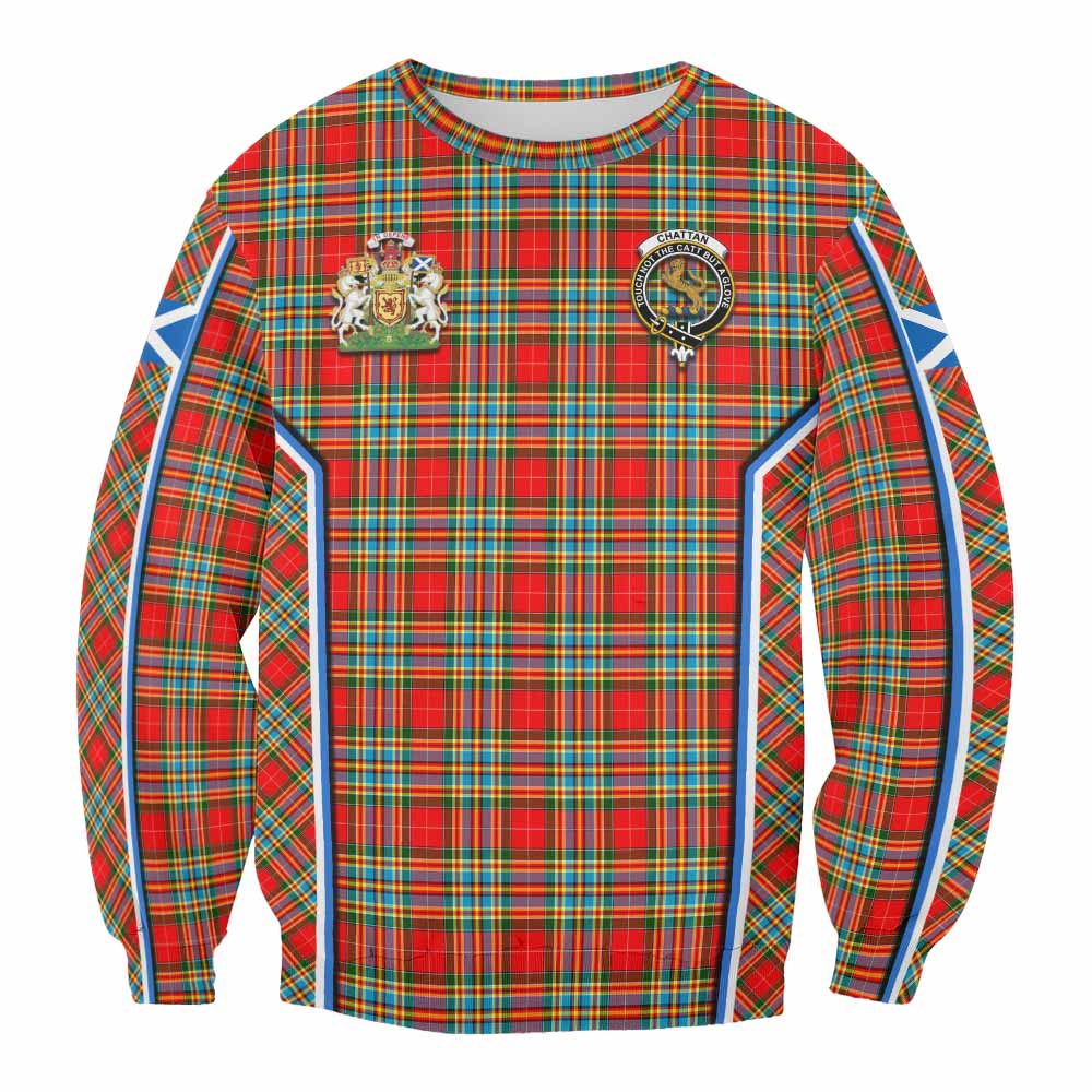 Chattan Tartan Crest Sweatshirt Scotland Coat of Arm Flag Style - Tartan Vibes Clothing